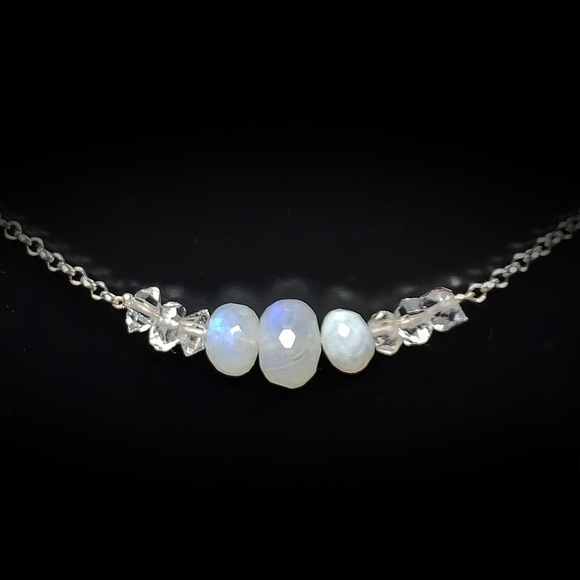 Moonstone & Herkimer Diamond Chocker Necklace! SALE! - Picture 2 of 8